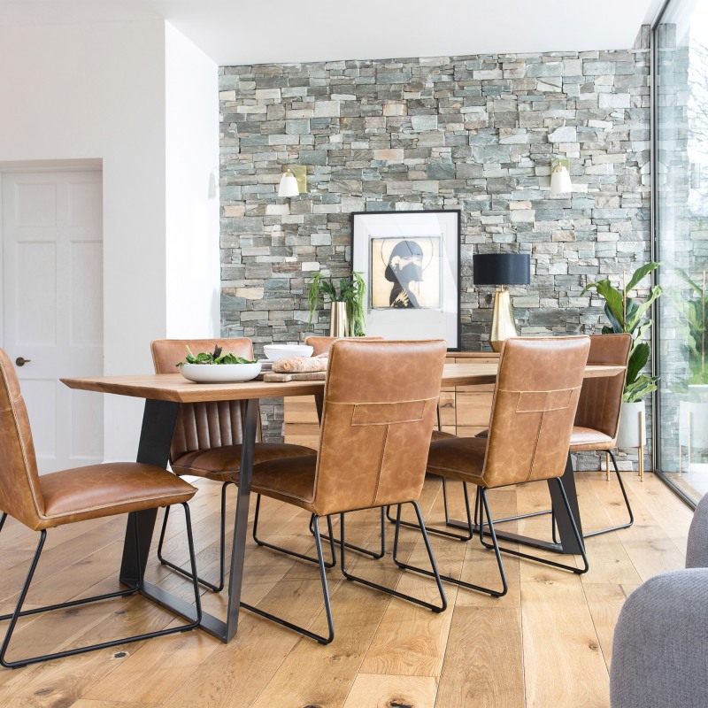 2.4m Oak Dining Table and 4 x Sam Chair Tan 2.4m Oak Dining Table and 4 x Sam Chair Tan