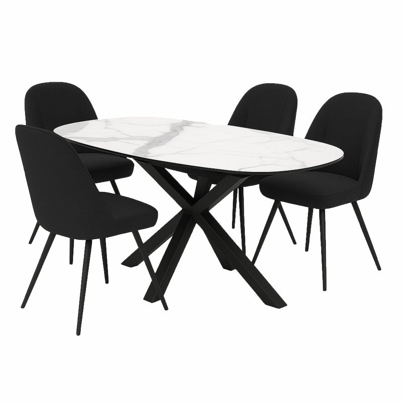 Giza 130cm Marble Extending Dining Table & 4 Milford Charcoal Dining Chairs Giza 130cm Marble Extending Dining Table & 4 Milford Charcoal Dining Chairs
