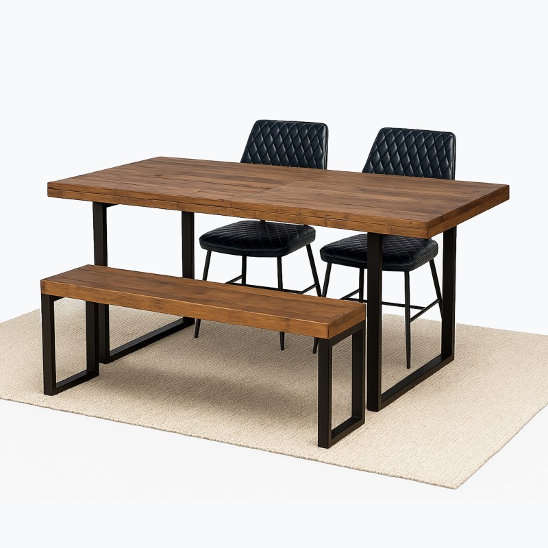 1.4m Ext Table, 2 Massa Blue Chairs & Small Bench 1.4m Ext Table, 2 Massa Blue Chairs & Small Bench
