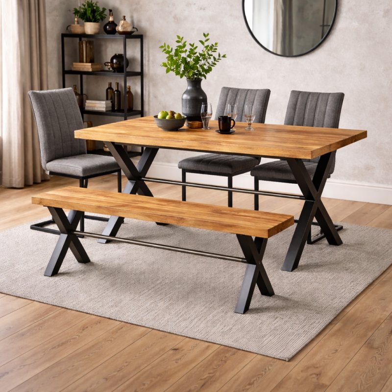 Yukon 190cm Dining Table, Yukon Large Bench & 3 Willow Dining Chairs Yukon 190cm Dining Table, Yukon Large Bench & 3 Willow Dining Chairs