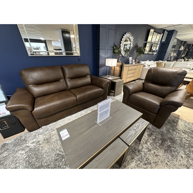 Eliza 3 Seater Leather Sofa and Chair in Brown Leather Eliza 3 Seater Leather Sofa and Chair in Brown Leather
