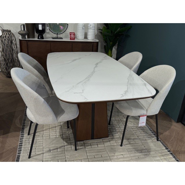 Lugano Stone Topped Walnut Base Table + 6 Lily Fabric Chairs Lugano Stone Topped Walnut Base Table + 6 Lily Fabric Chairs