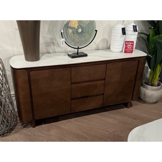 Lugano Sideboard White Stone Top on Walnut Base Lugano Sideboard White Stone Top on Walnut Base