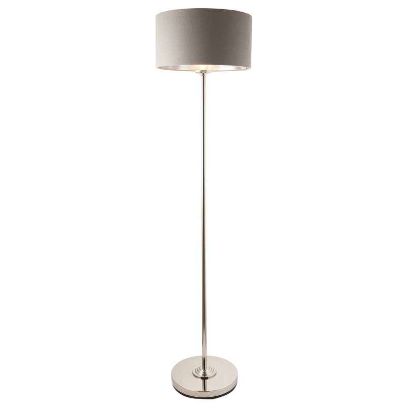 Highclere 3-Light Floor Lamp – Bright Nickel with Charcoal Shade Highclere 3-Light Floor Lamp – Bright Nickel with Charcoal Shade