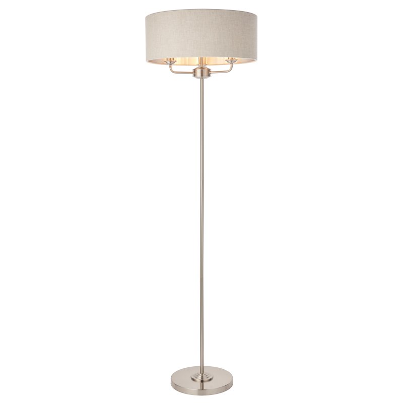 Highclere Floor Lamp, Brushed Chrome & Natural Linen Shade Highclere Floor Lamp, Brushed Chrome & Natural Linen Shade