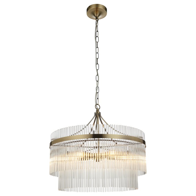 Marietta 5 Light Pendant – Antique Brass & Clear Glass Rods Marietta 5 Light Pendant – Antique Brass & Clear Glass Rods
