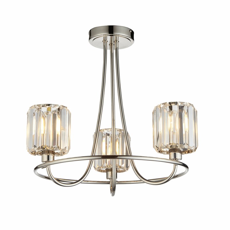 Berenice Semi Flush Ceiling Light Bright Nickel and Faceted Glass Berenice Semi Flush Ceiling Light Bright Nickel and Faceted Glass