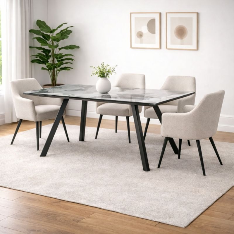 Toronto Extending Table + 4 Fifi Fabric Dining Chairs (Fabric 4) Toronto Extending Table + 4 Fifi Fabric Dining Chairs (Fabric 4)