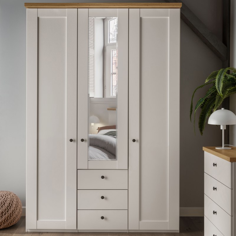 Wiemann Linate 150cm 2 Wood 1 Mirror Door 3 Drawer Wardrobe Wiemann Linate 150cm 2 Wood 1 Mirror Door 3 Drawer Wardrobe