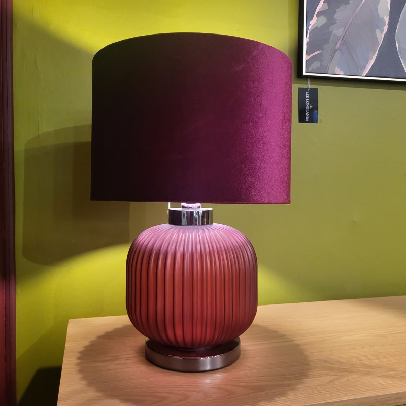 Purple frosted pleated glass table lamp 44.5cm Purple frosted pleated glass table lamp 44.5cm