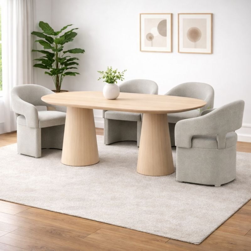 Pedra 200cm Oval Dining Table + 4 Sloane Chairs (Grey) Pedra 200cm Oval Dining Table + 4 Sloane Chairs (Grey)