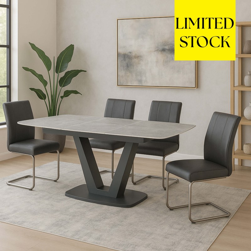 Tanaro 180 - 220cm Extending Table & 4 Dark Grey Contour Dining Chairs Tanaro 180 - 220cm Extending Table & 4 Dark Grey Contour Dining Chairs