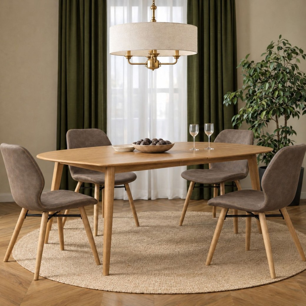 Malin Extending Dining Table + 4 Dorcas Light Brown Dining Chairs Malin Extending Dining Table + 4 Dorcas Light Brown Dining Chairs