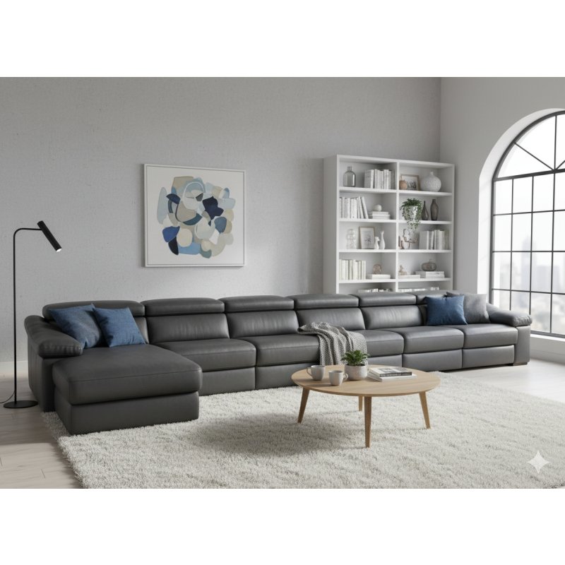 Natuzzi Gioia 6 Seater Chaise Leather Electric Reclining Sofa Group Natuzzi Gioia 6 Seater Chaise Leather Electric Reclining Sofa Group