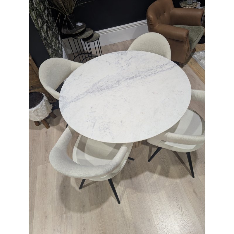 Raffi 120cm Round Dining Table with 4 x Jasmin Misty White Dining Chairs Raffi 120cm Round Dining Table with 4 x Jasmin Misty White Dining Chairs