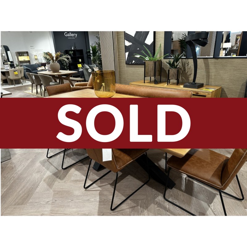 Brockley 2.4mtr Wooden dining Table, 150cm Sam High back Bench and 4x Sam Chairs in Tan Brockley 2.4mtr Wooden dining Table, 150cm Sam High back Bench and 4x Sam Chairs in Tan