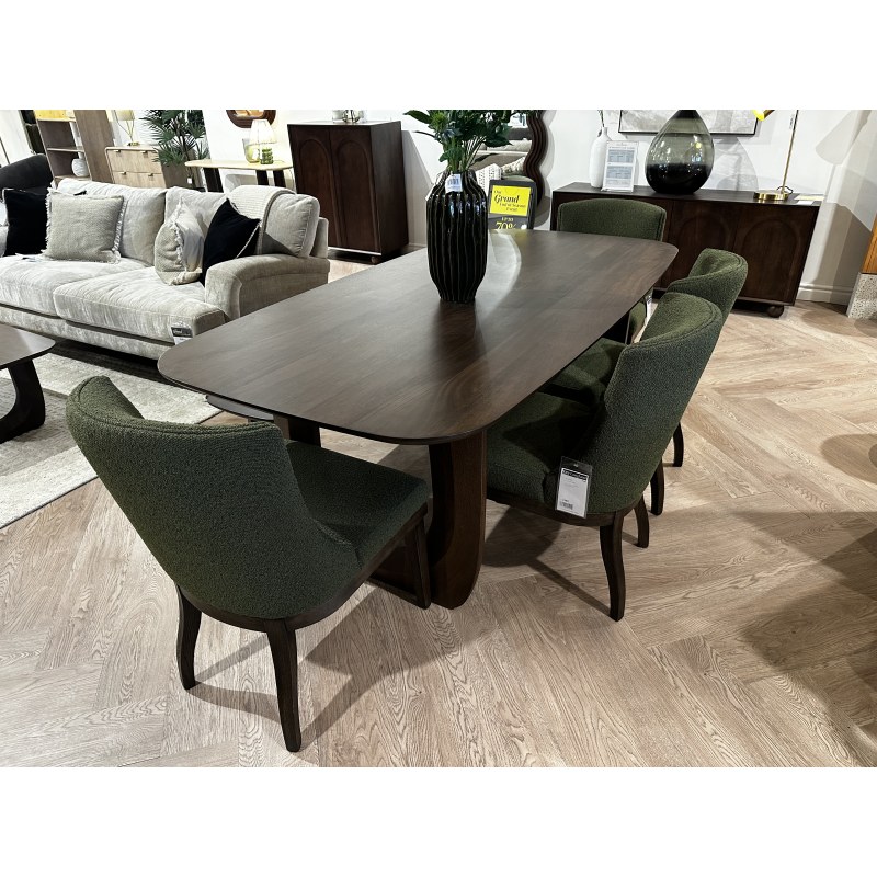 Arc Table, Bench & 4x Matching chairs in Green Fabric Arc Table, Bench & 4x Matching chairs in Green Fabric