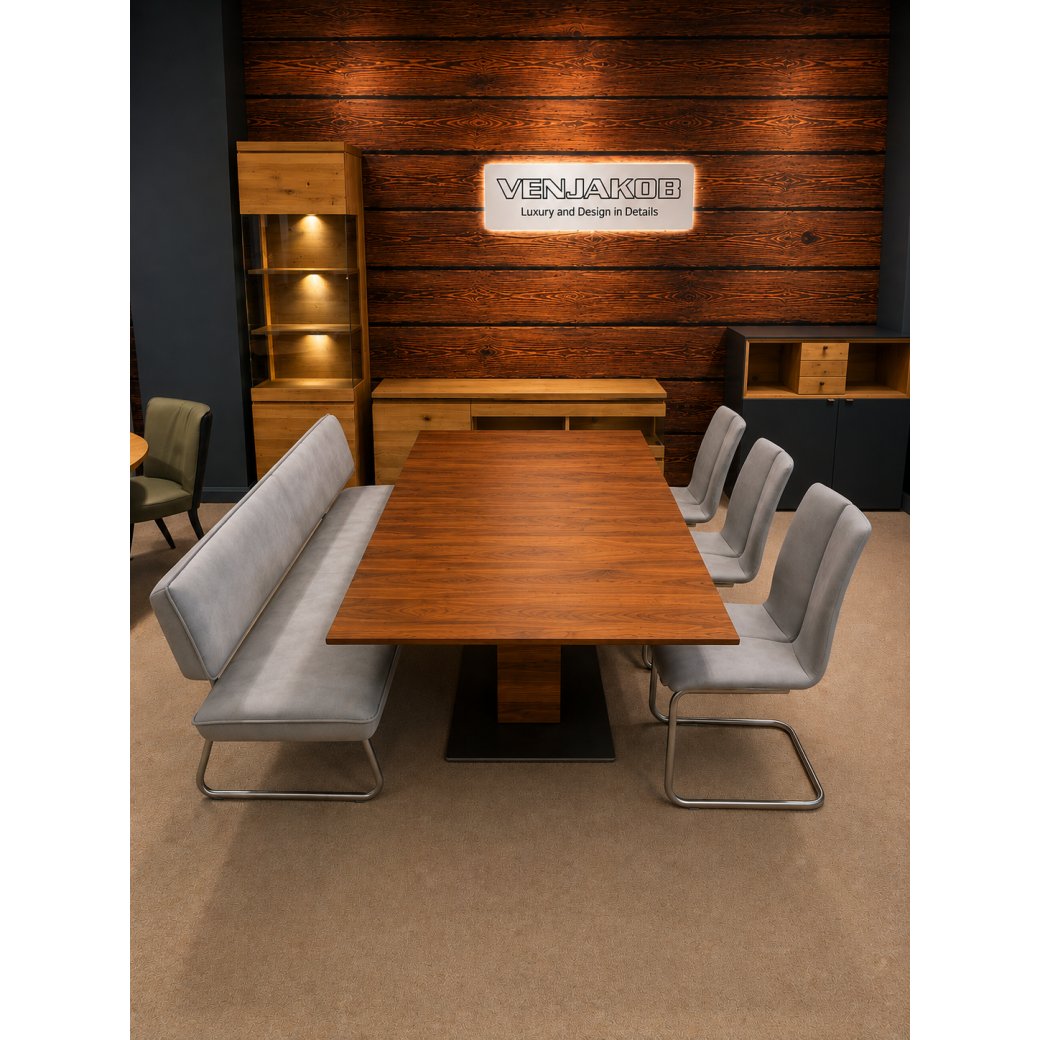 VENJAKOB-- PIAZZA 1.9M EXTENDABLE TABLE WITH 100CM LEAF PLUS 1.9M BENCH & 3 X FRENZ CHAIRS VENJAKOB-- PIAZZA 1.9M EXTENDABLE TABLE WITH 100CM LEAF PLUS 1.9M BENCH & 3 X FRENZ CHAIRS