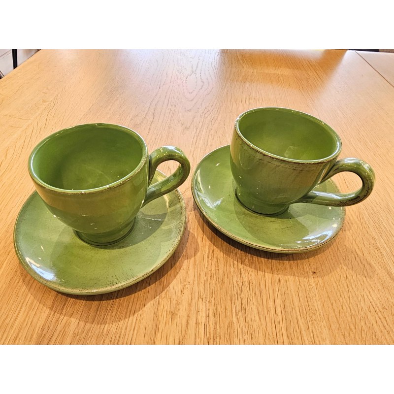 Set of 2 Green Cups & Saucers Set of 2 Green Cups & Saucers
