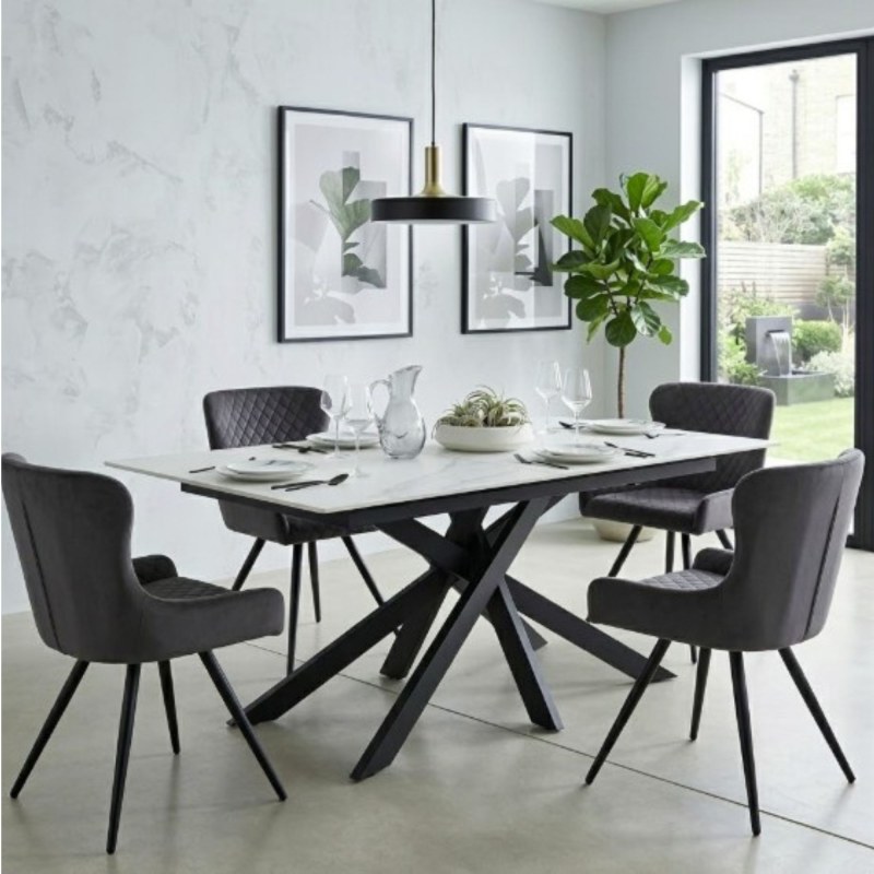 Amine Extendable Dining Table & 4 Dining Chairs in Grey Amine Extendable Dining Table & 4 Dining Chairs in Grey
