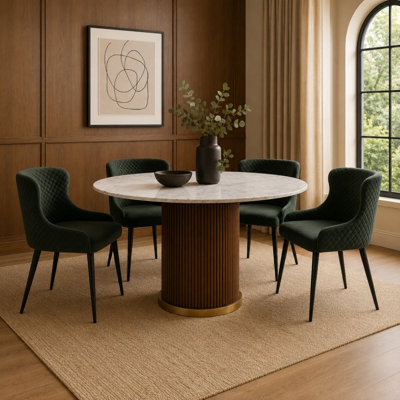 Crosby Round Dining Table & 4 Versa Dining Chairs Green Crosby Round Dining Table & 4 Versa Dining Chairs Green