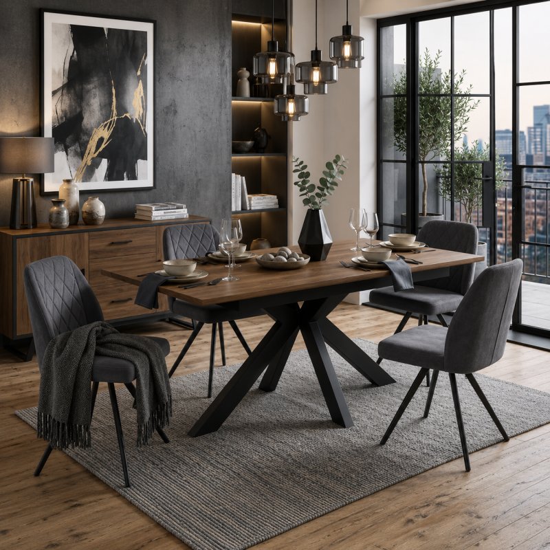 Fucino 180cm Dining Table & 4 Swivel Dining Chairs Grey Fucino 180cm Dining Table & 4 Swivel Dining Chairs Grey