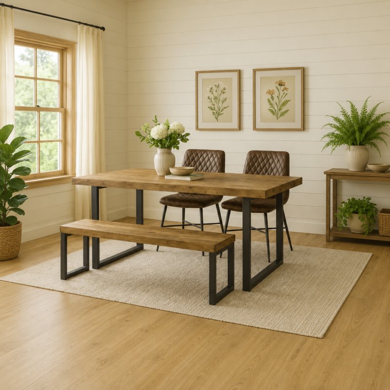 Halsey 140cm Extending Dining Table, 2 Massa Chairs & Small Bench Halsey 140cm Extending Dining Table, 2 Massa Chairs & Small Bench