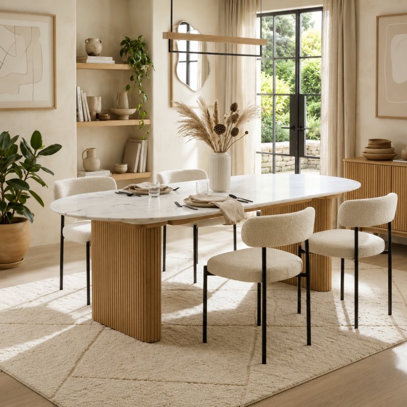Marmo 200cm Dining Table + 4 Aveley Dining Chairs Vanilla Marmo 200cm Dining Table + 4 Aveley Dining Chairs Vanilla