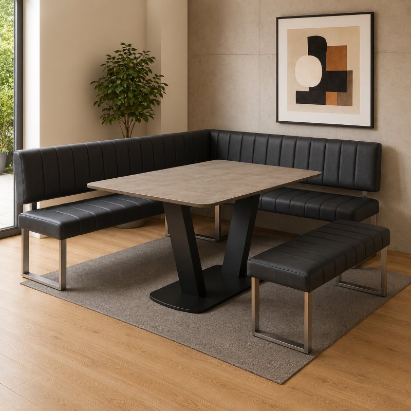 Tanaro 135cm Compact Table Grey & Corner Bench & Low Bench Dark Grey Tanaro 135cm Compact Table Grey & Corner Bench & Low Bench Dark Grey
