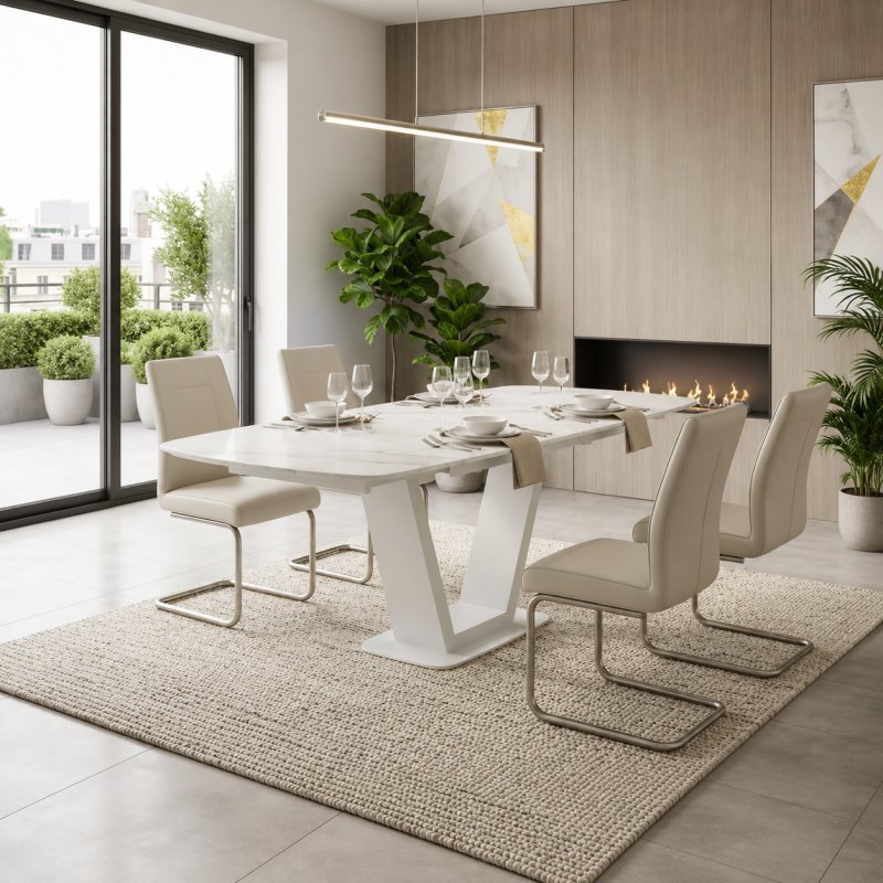 Tanaro 120cm Motion Dining Table (White) & 4 Contour Dining Chairs (Light Grey) Tanaro 120cm Motion Dining Table (White) & 4 Contour Dining Chairs (Light Grey)