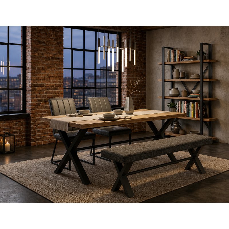 Yukon 190cm Table & 3 Dining Chairs Grey & Uph Bench Yukon 190cm Table & 3 Dining Chairs Grey & Uph Bench