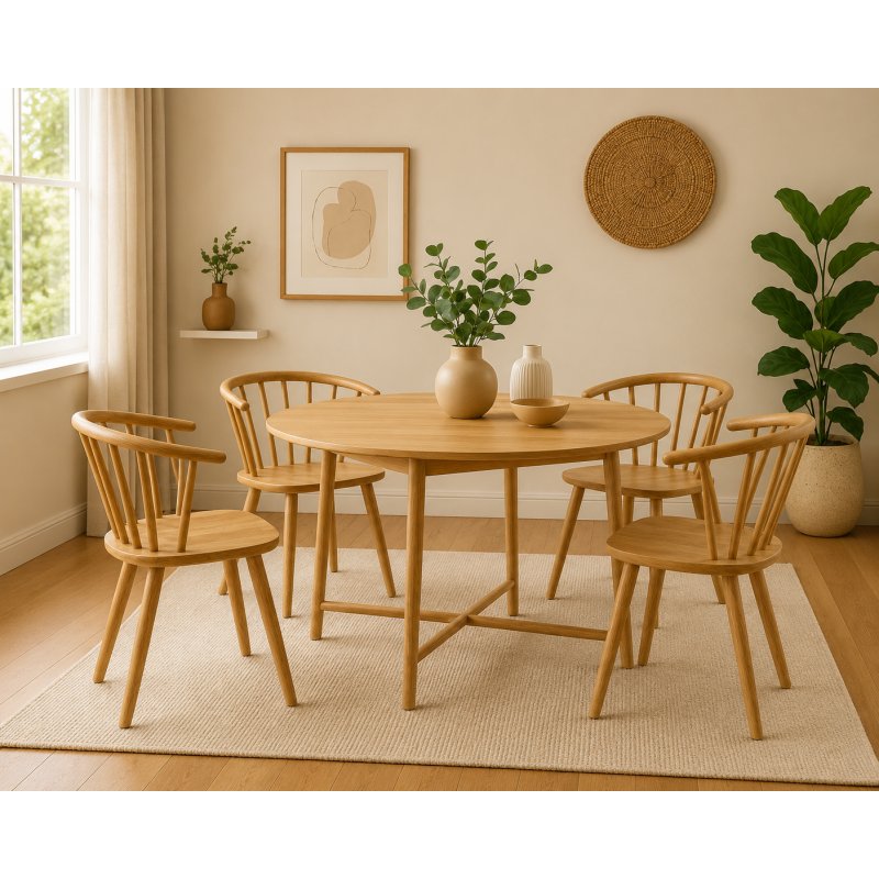 Craft Round Extending Dining Table & 4 Dining Chairs Natural Craft Round Extending Dining Table & 4 Dining Chairs Natural