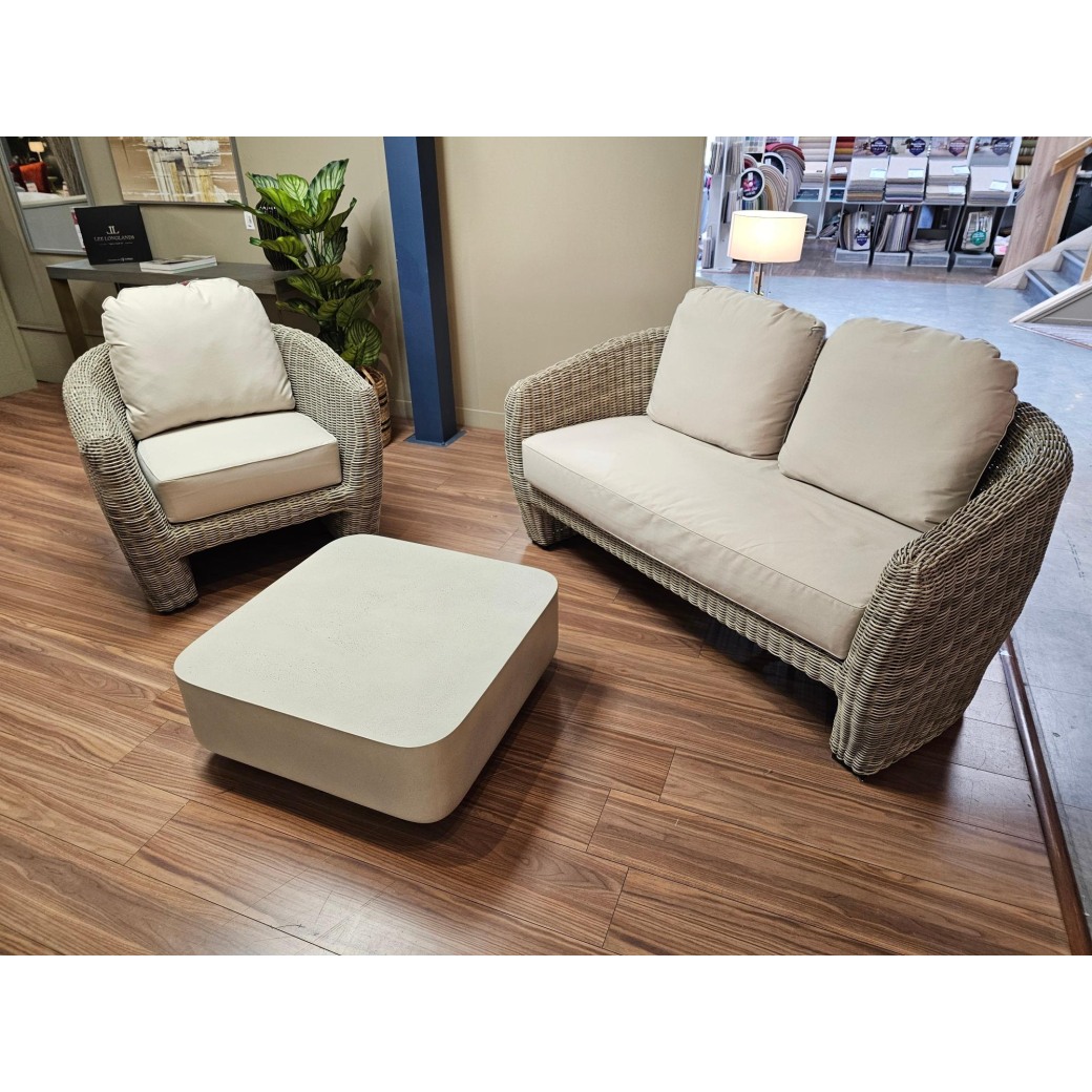 Outdoor Positano 2 Seater Sofa, Chair & Rozzano Coffee Table Set Outdoor Positano 2 Seater Sofa, Chair & Rozzano Coffee Table Set
