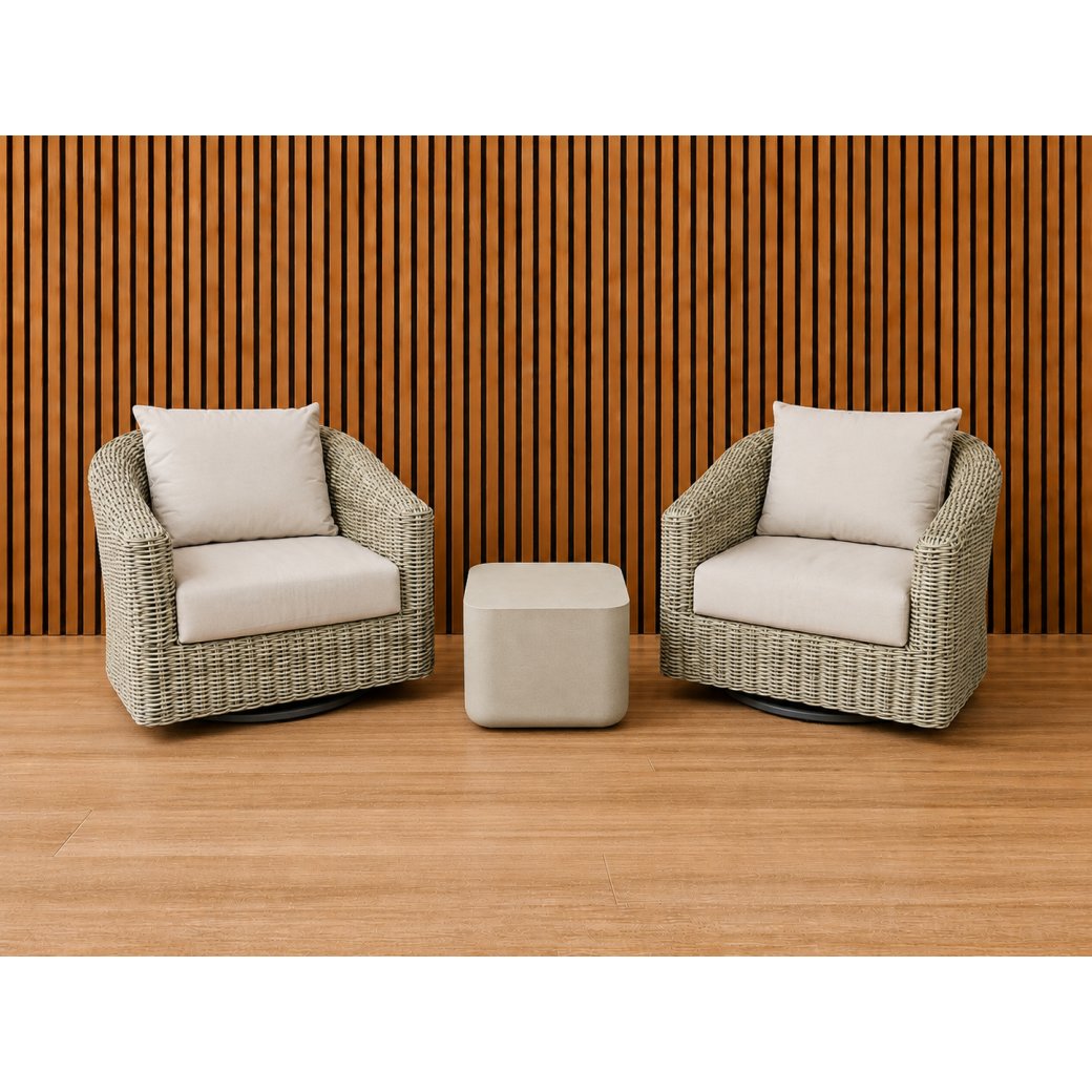 Outdoor Ragusa Swivel Chairs & Rozzano Side Table Set Outdoor Ragusa Swivel Chairs & Rozzano Side Table Set