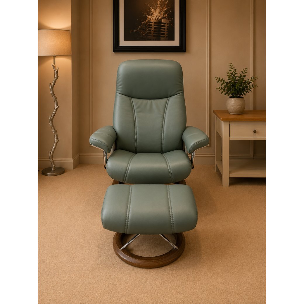 Stressless - Consul Medium Signature Chair & Stool In Paloma Leather Stressless - Consul Medium Signature Chair & Stool In Paloma Leather
