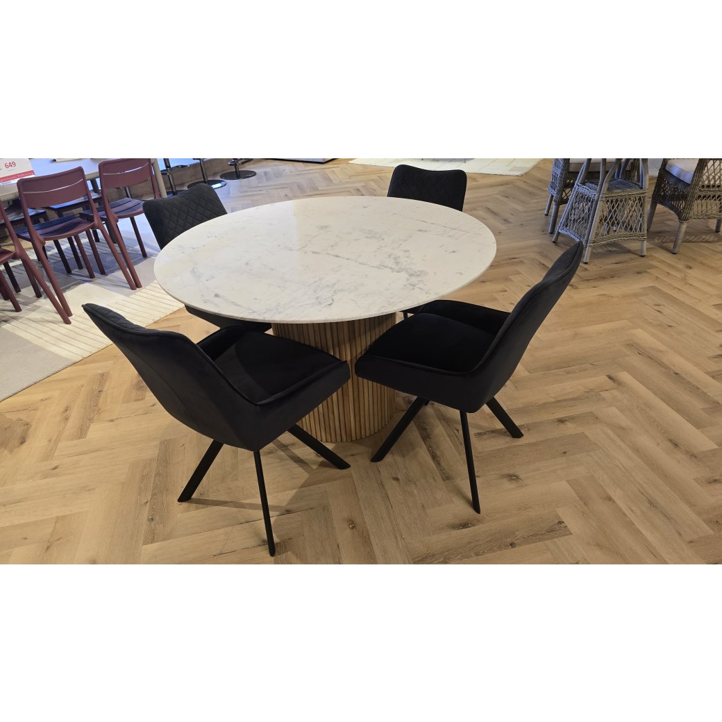 Raffi Dining 120cm Round Table & 4x Norfolk Dining Armchair Raffi Dining 120cm Round Table & 4x Norfolk Dining Armchair