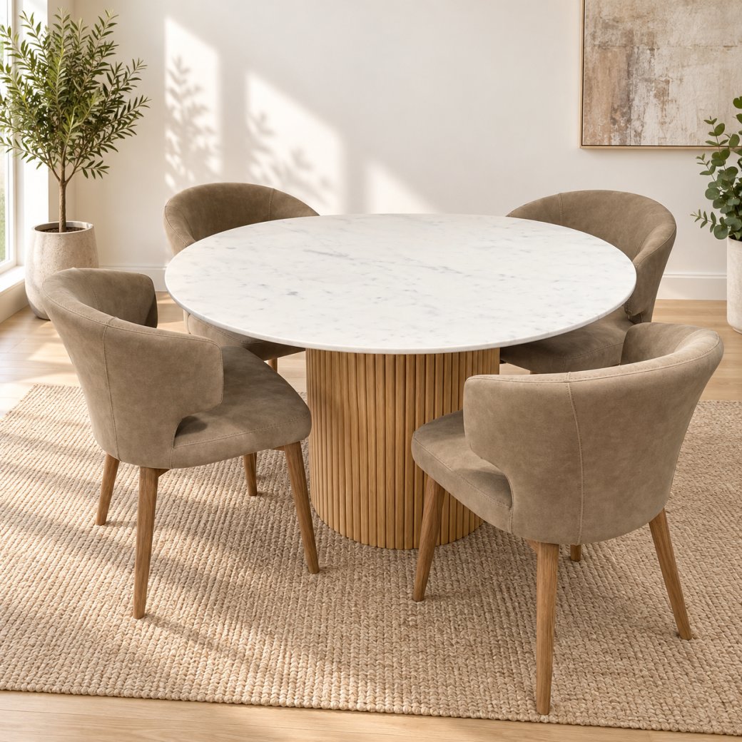 RAFFI DINING- 120cm ROUND DINING TABLE & 4 WREN CHAIRS RAFFI DINING- 120cm ROUND DINING TABLE & 4 WREN CHAIRS