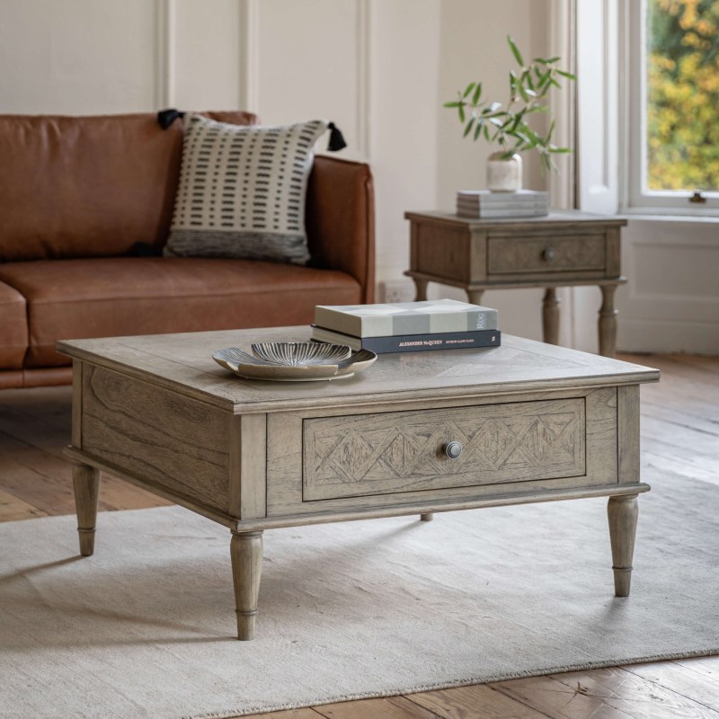 Gallery Direct Rustique Square 2 Drawer Coffee Table Gallery Direct Rustique Square 2 Drawer Coffee Table