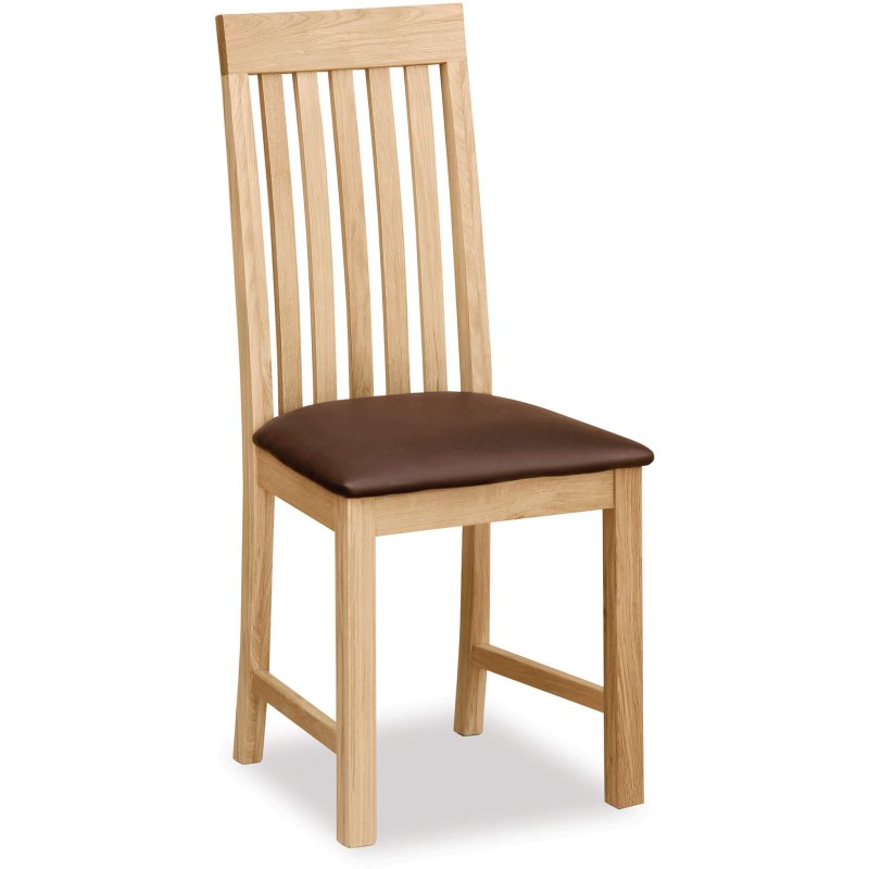 Stonehouse Vertical Slatted Chair with Brown PU Seat Pad Stonehouse Vertical Slatted Chair with Brown PU Seat Pad