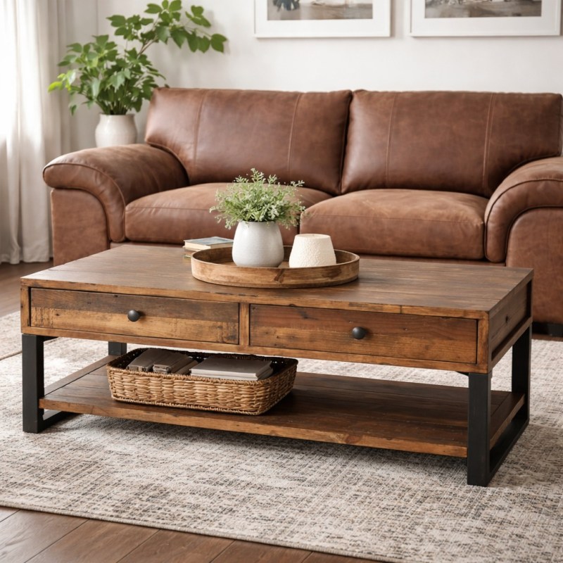 Halsey Reclaimed Coffee Table With Drawers Halsey Reclaimed Coffee Table With Drawers