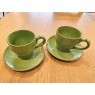 Set of 2 Green Cups & Saucers