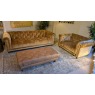 Ashdown Fabric Chesterfield 4 Seater Sofa, Snuggler & leather Footstool Ashdown Fabric Chesterfield 4 Seater Sofa, Snuggler & leather Footstool