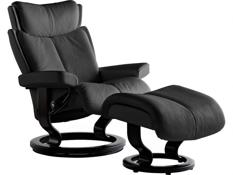 Stressless Magic Recliner Chair and Stool in Paloma Black