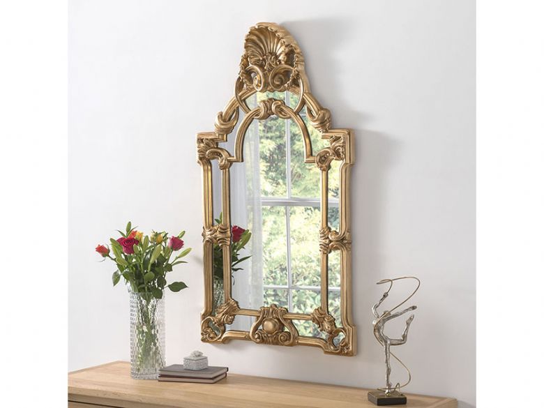 old Leafed Decorative Framed Crested Mirror