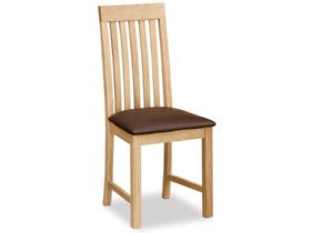 Stonehouse Oak Vertical Slatted Chair With Brown PU Seat
