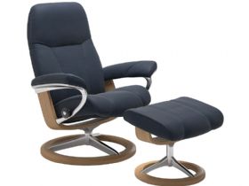 Stressless Consul Medium Leather Chair & Stool Signature Base