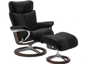 Stressless Magic Large Leather Chair & Stool Signature Base