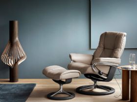 Stressless Mayfair Medium Leather Chair & Stool Signature Base