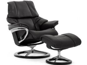 Stressless Reno Medium Leather Chair & Stool Signature Base