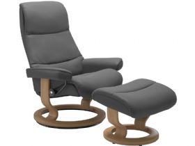 Stressless View chair and stool in Batick Grey leather
